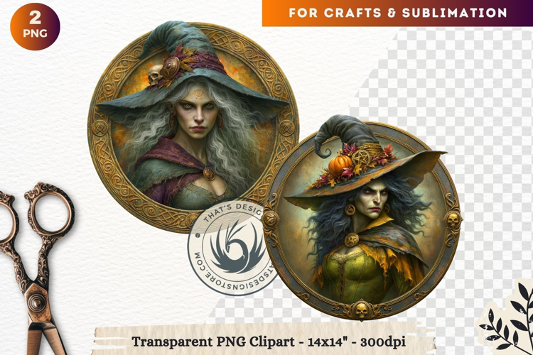 Dark Fantasy Halloween Witches Medallion Clipart sublimation