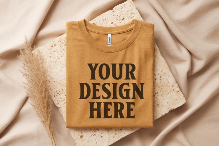 Heather Mustard Bella Canvas 3001 Flat Lay T-Shirt Mockup