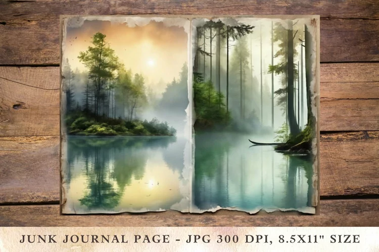 Printable Junk Journal Pages misty forest 1