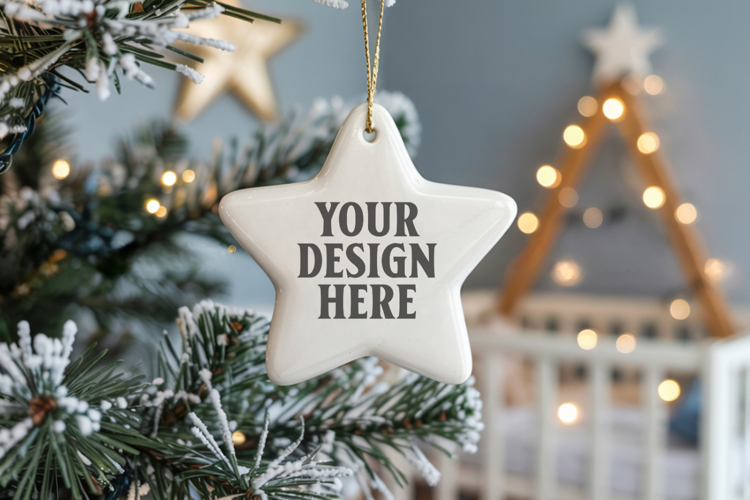 Christmas Star Ceramic Ornament Mockup | Holiday Star