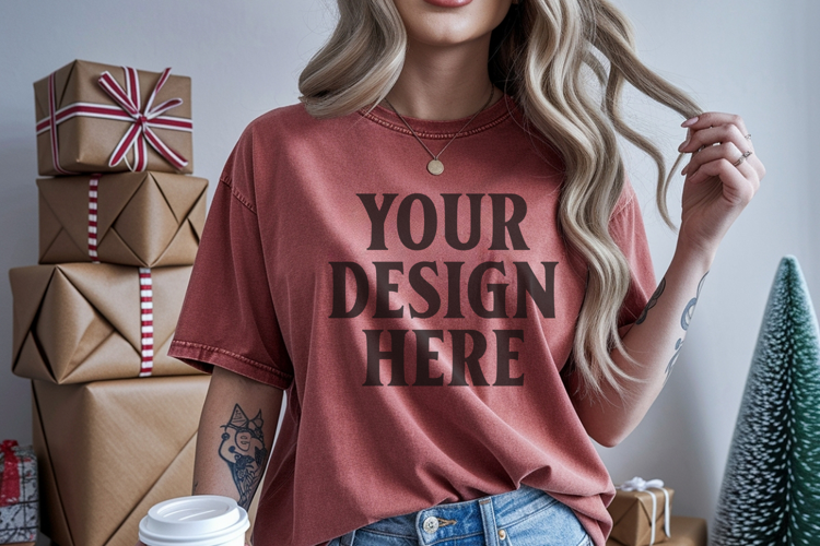 Christmas Comfort Colors 1717 Brick TShirt Mockup, CC 1717