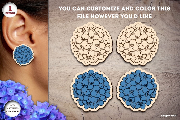 Hydrangea Flower Earrings Laser Cut | Jewerly | SVG