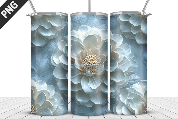 3D Daisy Flowers 20oz Tumbler Wrap | Sublimation Design example image 1