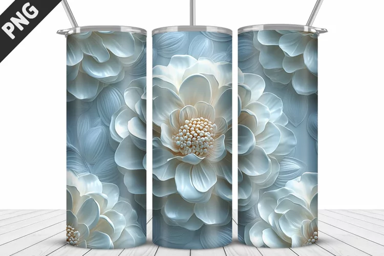 3D Daisy Flowers 20oz Tumbler Wrap | Sublimation Design