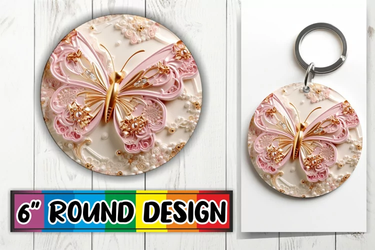 3D Butterfly Round Keychain Sublimation Art