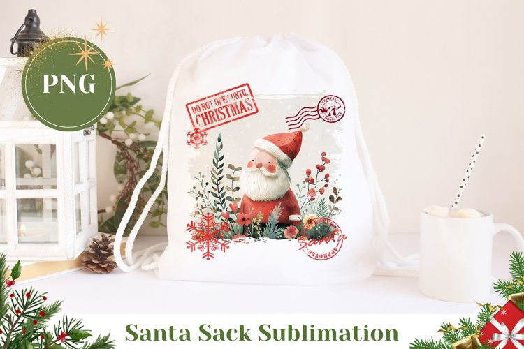 Christmas Santa Sack Design, Watercolor Santa Claus Gift Bag