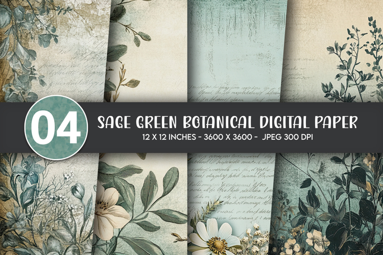 Sage Green Botanical Digital Paper example image 1