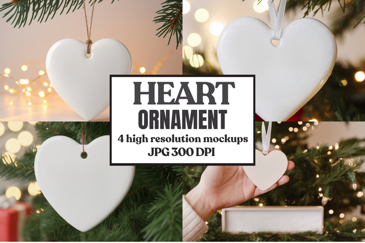 Heart Shaped Christmas Ornament Mockups | Frosted Glass Holi