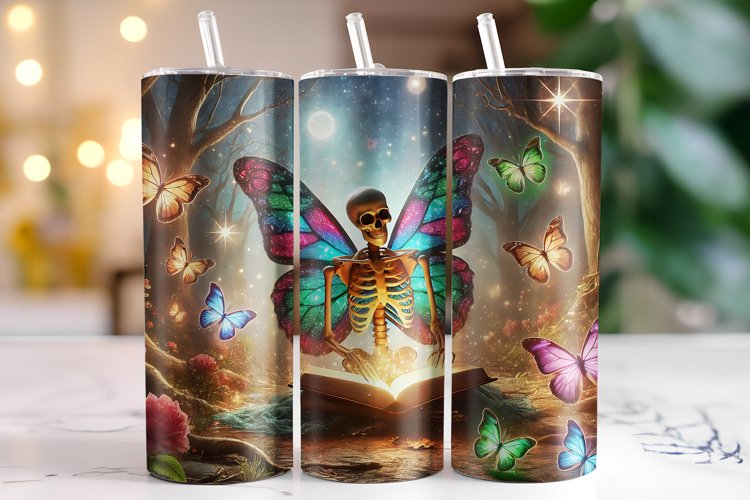 Skull & Butterflies Tumbler Wrap | Sublimation example image 1