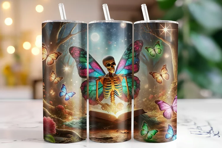 Skull & Butterflies Tumbler Wrap | Sublimation