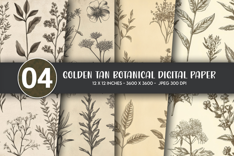Golden Tan Botanical Digital Paper