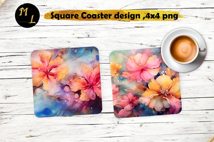Spring flower Square Coaster ,Flowers Coaster sublimation example image 1