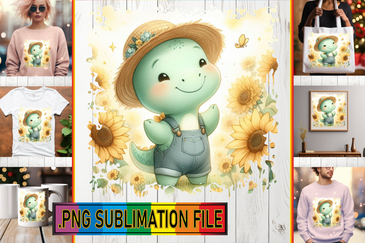 VIBRANT TSHIRT DESIGN PNG Sublimation, Cute Dino