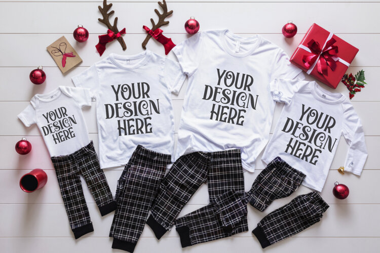 Christmas Family Matching Flat Lay T-Shirt Mockups example image 1