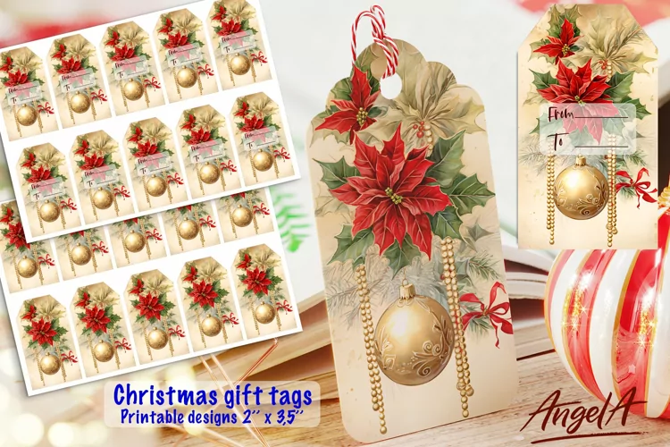 Christmas gift tags, Christmas printable tags, retro paper