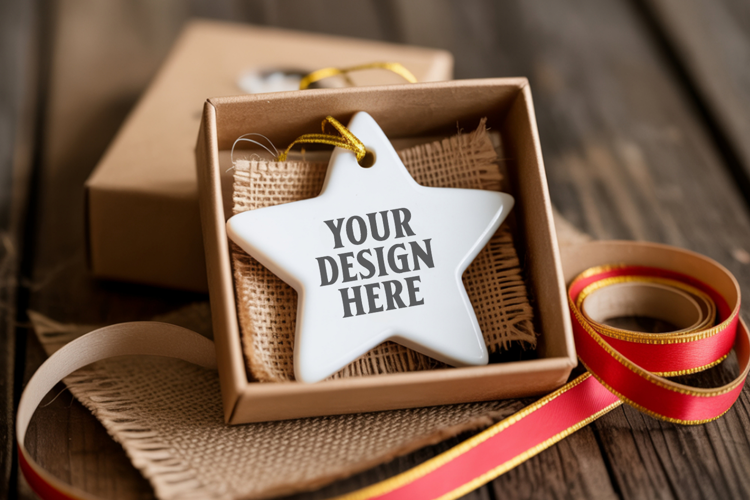 Christmas Star Ceramic Ornament Mockup | Cozy Boho Holiday D