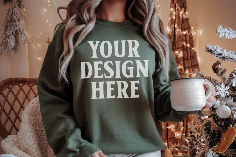 Comfort Colors 1566 Light Green Sweatshirt Mockup Real Model