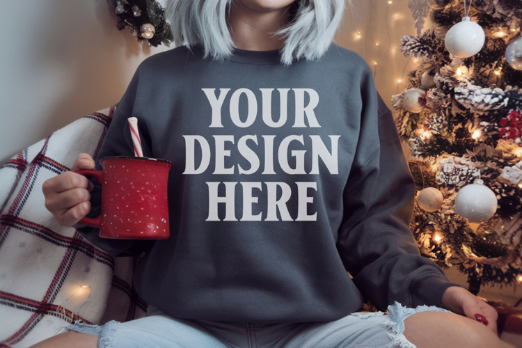 Comfort Colors 1566 Pepper Sweatshirt Mockup, Cozy Boho