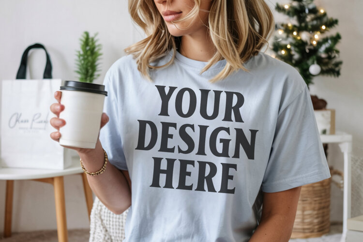 Christmas Comfort Colors 1717 Chambray T-Shirt Mockup Rea example image 1