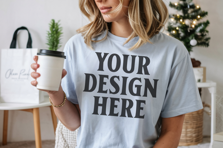 Christmas Comfort Colors 1717 Chambray T-Shirt Mockup Rea