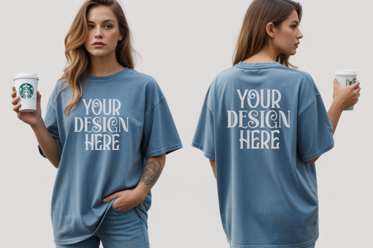 Comfort Colors 1717 Blue Jean Front & back T shirt mockups
