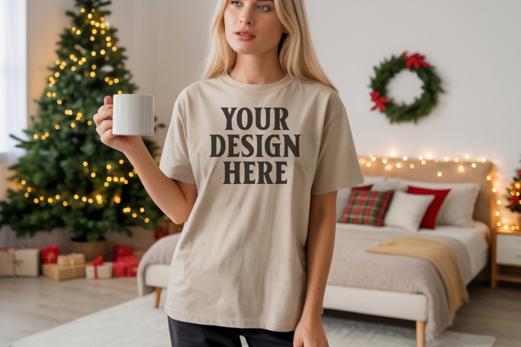 Comfort Colors 1717 Ivory Christmas T-Shirt Mockup, Boho