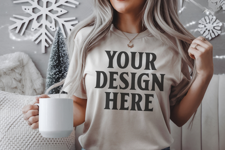 Ivory Comfort Colors 1717 Christmas Shirt Mockup, Coz