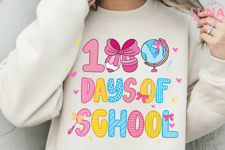 Preppy Happy 100 Days of School Png, 100 Days of School PNG