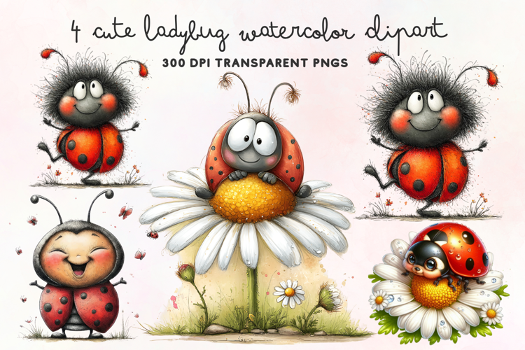 Cute Ladybug Watercolor Clipart PNG