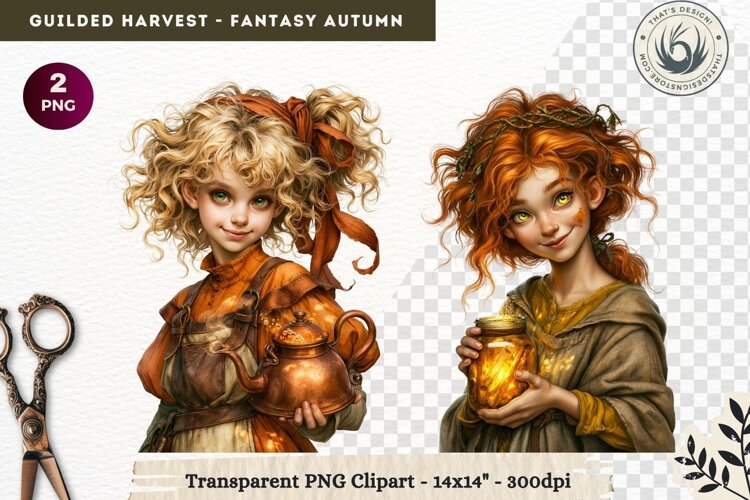 Fantasy Autumn Gilded Harvest PNG Clipart whimsical witch example image 1
