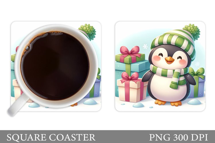 Cute Penguin Coaster Design. Christmas Coaster Sublimation