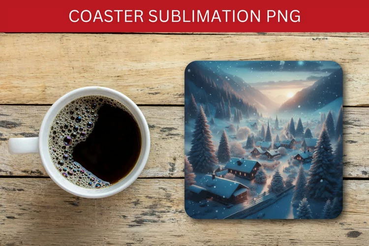 square coaster - christmas village