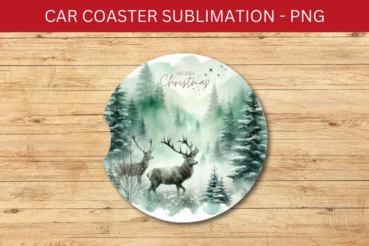 rounded car coaster - deer in the forest example image 1