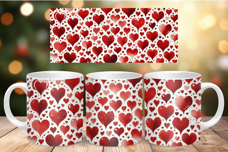Valentine Mug Wrap Sublimation - heart pattern