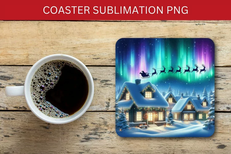 square coaster - santa claus riding a sleigh