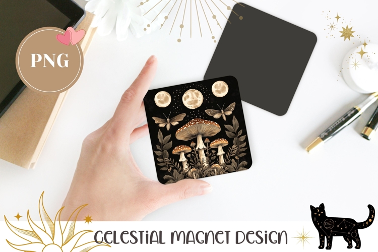 Cartoon Mushrooms Magnet, Celestial Moon Magnet Sublimation
