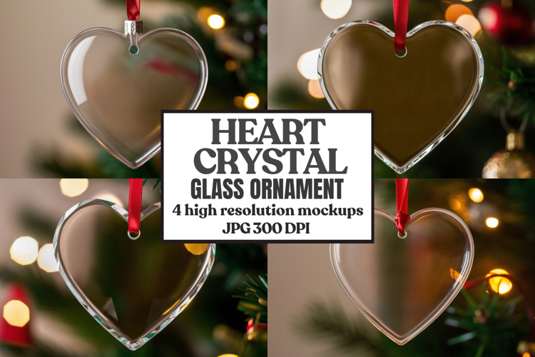 Christmas Heart Crystal Glass Ornaments Mockup