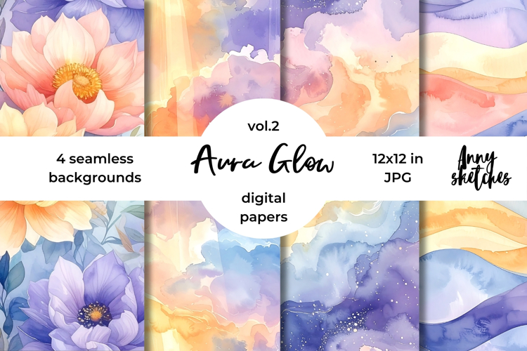 Aura Glow Pastels Digital Paper Watercolor Seamless Pattern