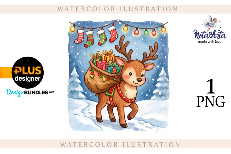 Christmas deer watercolor illustration