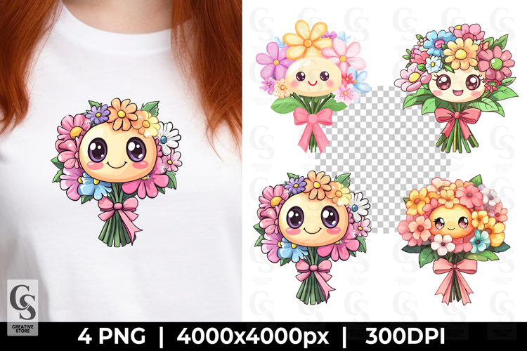Kawaii Flower Cute Floral Clipart Sublimation PNG