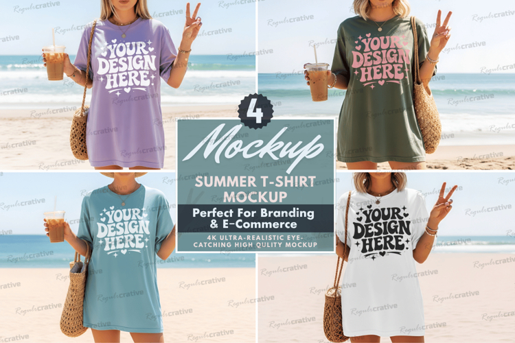 Summer TShirt Mockup,Summer T-Shirt Mockup Set Beach