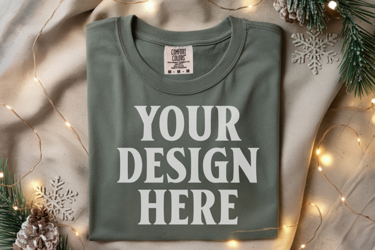 Forest green Comfort Colors 1717 Christmas Folded T-Shirt Mo