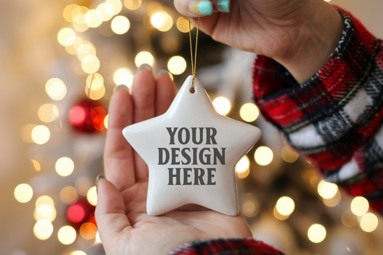 Christmas Star Ceramic Ornaments Mockup | Holiday Star Ornam