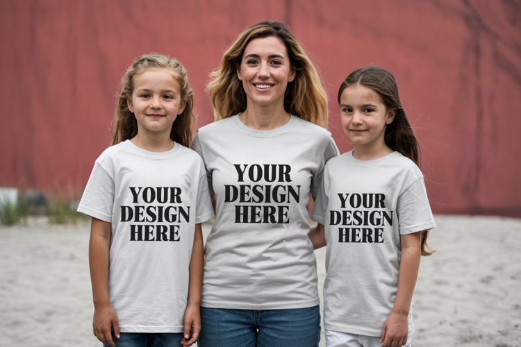 Bella Canvas 3001 Family Group Mockup | Matching T-Shirt Fla