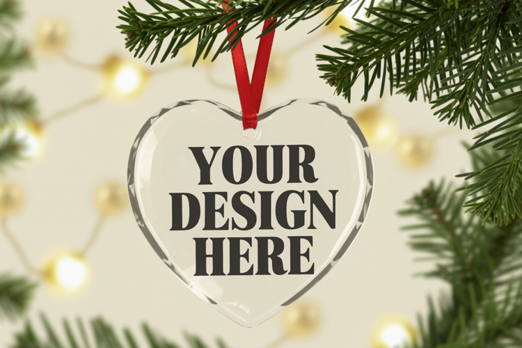 Christmas Heart Crystal Glass Ornament Mockups