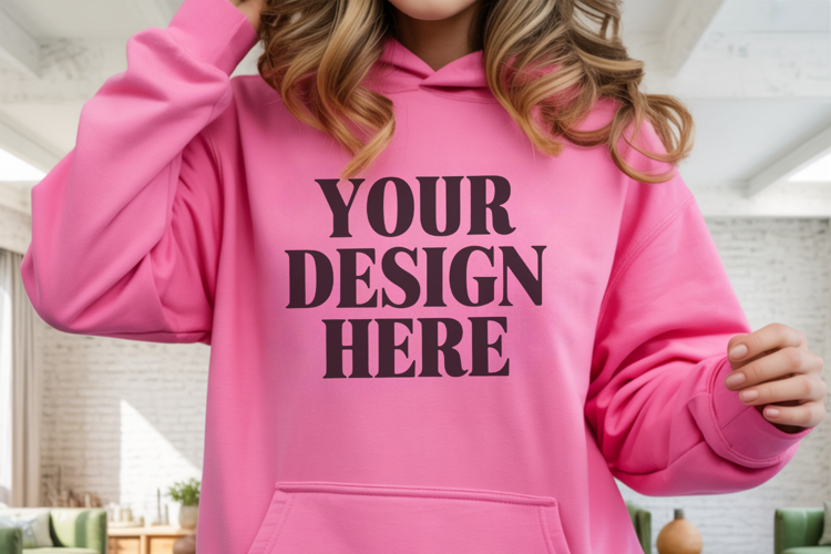 Pink Gildan 18500 Hoodie Mockup ,Cozy Unisex Sweatshir