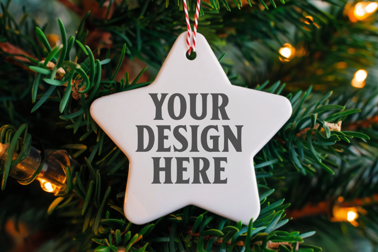 Christmas Star Ceramic Ornament Mockup | Holiday Star Tree