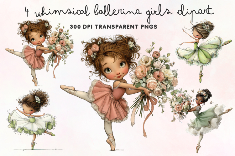 Whimsical Ballerina Girls Clipart PNG example image 1