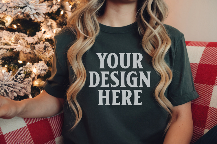 Christmas Bella Canvas 3001 Forest Green Shirt Mockup ,Trand