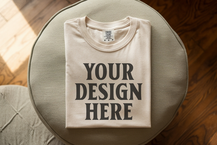 Ivory Comfort Colors 1717 Folded Tshirt Mockups